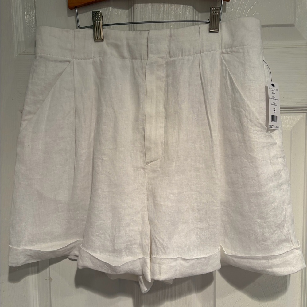 EQUIPMENT Femme Boyde Linen Shorts Bright White Size 10 NWT $250 Retail